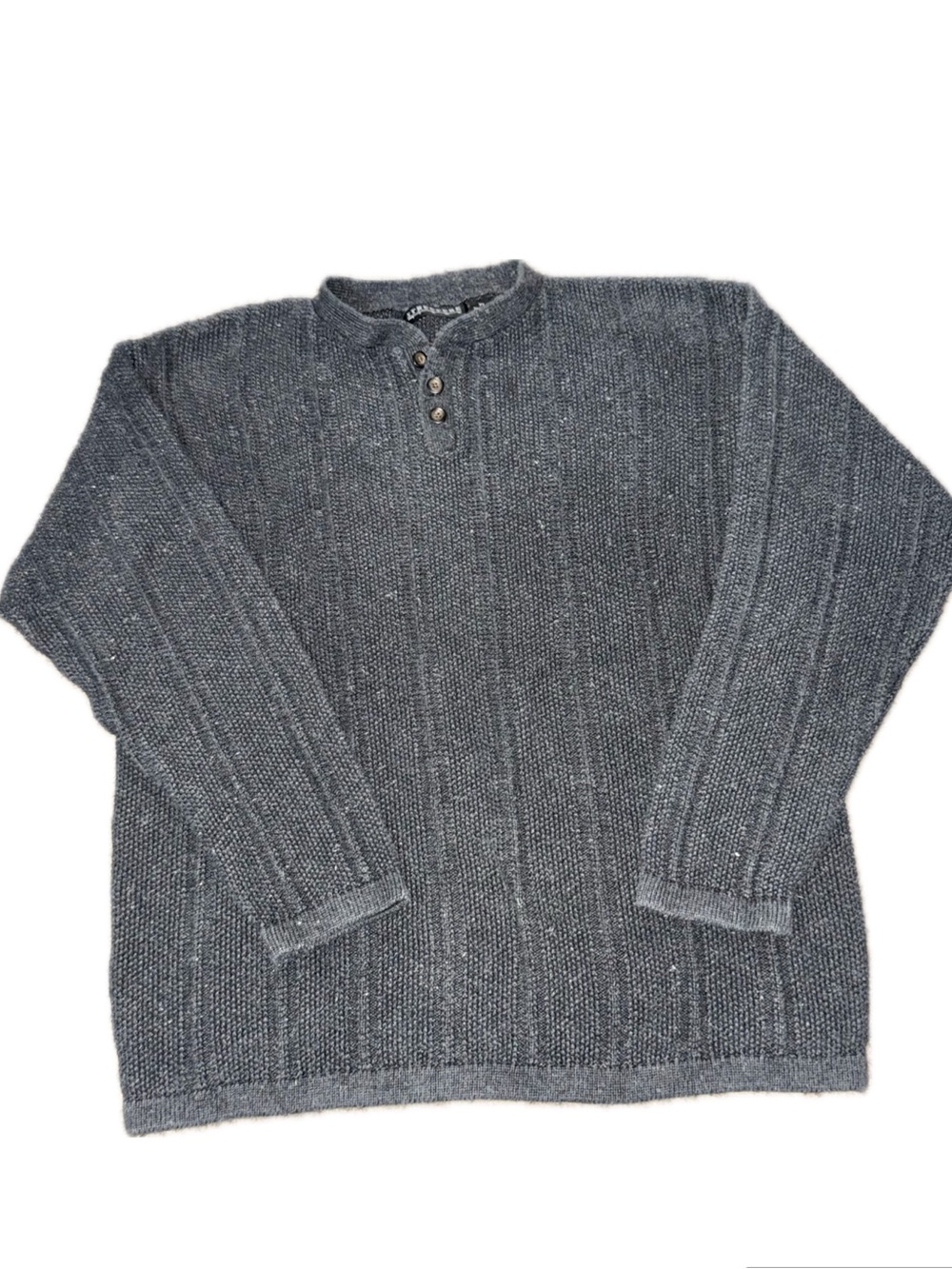 🧥💿 STRUCTURE Gray Ramie Cotton Grandpa Knit 3-Button Henley Sweater | Men’s XL